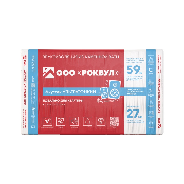 Утеплитель Rockwool Акустик Баттс (GBI) 1000х600х100 мм, 6 шт. уп